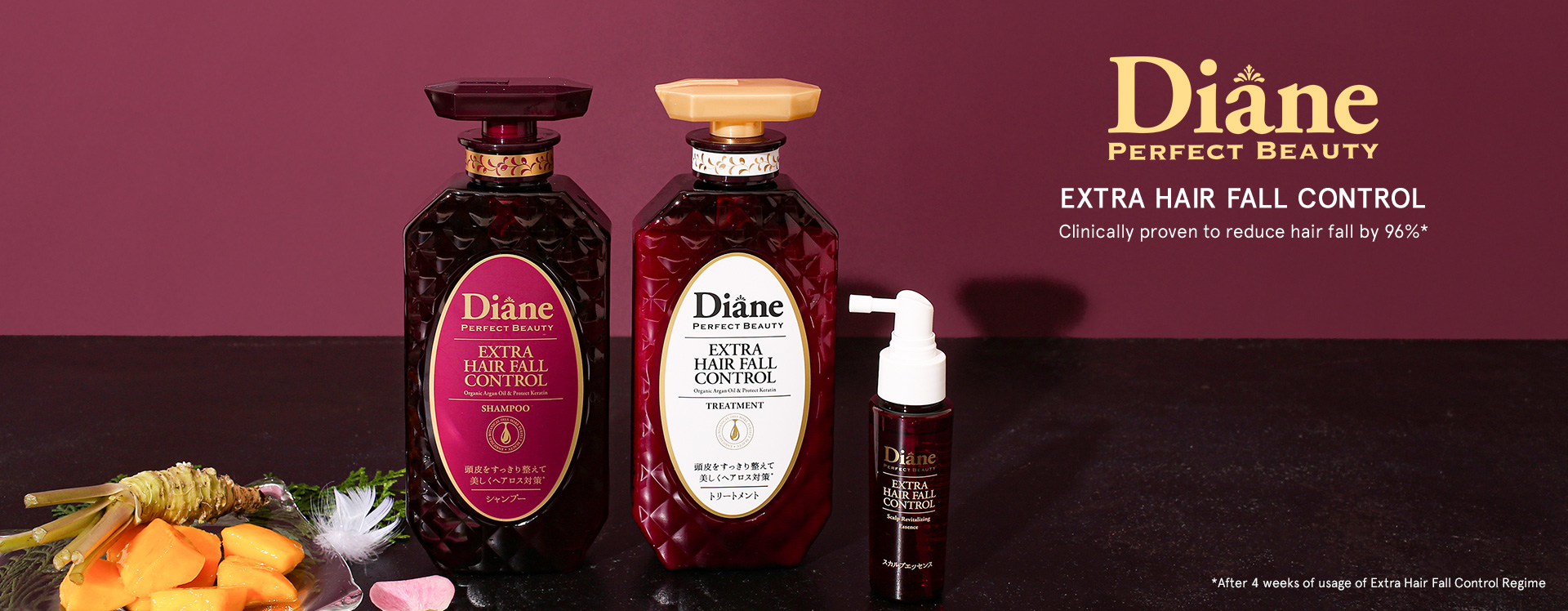 Diane Perfect Beauty | Extra Hair Fall Control | Clinically proven to reduce hair fall by 96%* | *After 4 weeks of usage of Extra Hair Fall Control Regime